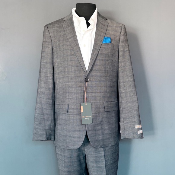 New Ben Sherman Bexley Windowpane Suit | 40R / 34W | Dark Gray Stretch Wool - Picture 2 of 16